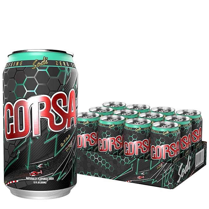 Sodi | Better For You Sparkling Soda Pop | Corsa | Zero Sugar | Zero Caffeine | Zero Colors or Dyes | Gluten Free | Naturally Flavored | 12fl oz Pack of 12 (12pk Corsa)