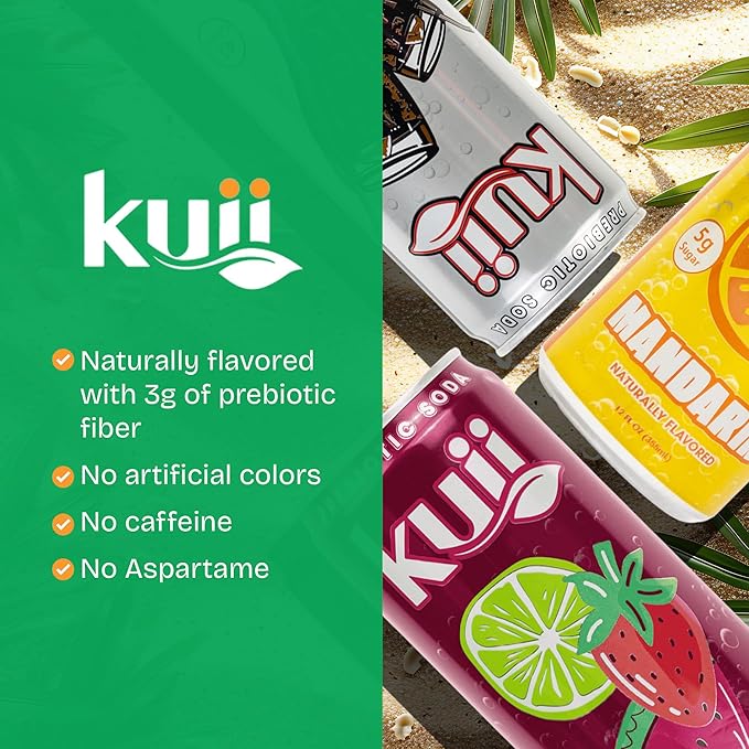 Kuii Prebiotic Soda Variety Pack – 12 Count with Mexican Cola Mandarin &amp Fruit Punch Flavors – Sparkling Gut-Friendly Drinks for Refreshing Guilt-Free Hydration 12 fl oz Cans