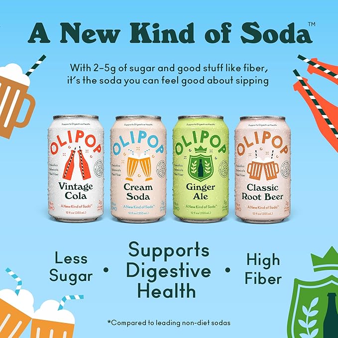 OLIPOP Prebiotic Soda Pop Classic Soda Variety Pantry Pack Packed with Prebiotics Fiber and Botanicals Gluten Free GMO Free 12oz (12-Cans)
