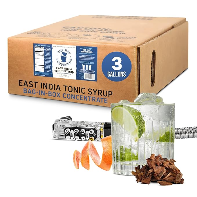 Top Hat East India Tonic Syrup &amp 5x Quinine Concentrate Soda Syrup - 3 Gallon BIB Cocktail Syrup - Bag in Box Concentrate for Commercial Soda Gun and Fountain Systems - QCD Connection Required