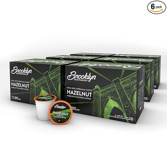 Brooklyn Beans Hazelnut Flavored Gourmet Coffee Pods Compatible with 2.0 Keurig Coffee Pods Brewers 72 Count