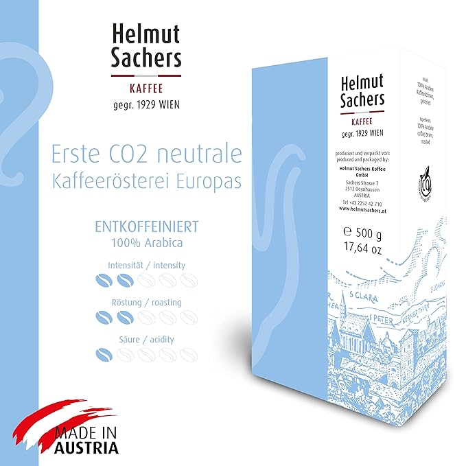Helmut Sachers Vienna Decaffeinated Ground Coffee - 500 Grams (Pack of 2)