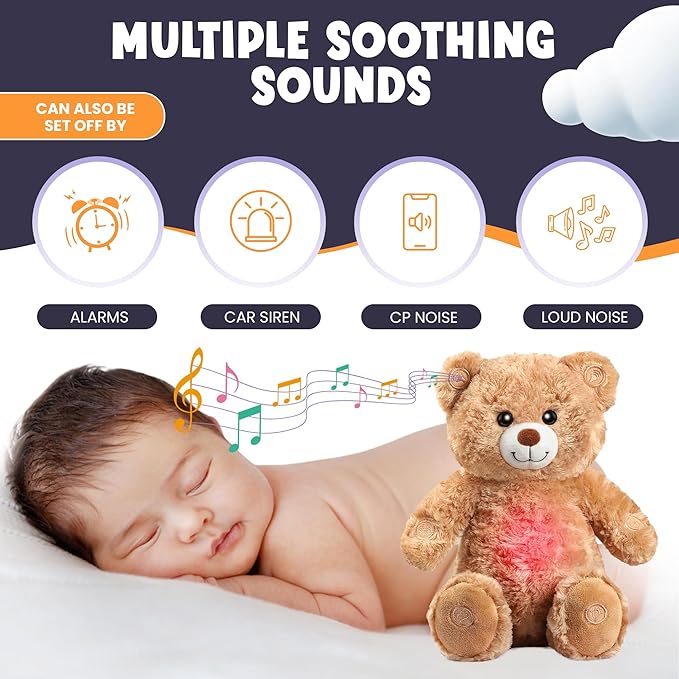 Gemma Joy Bedtime Baby Soothers &amp StickyOnes Sleep Patches - Cry Activated Heartbeat Bear Plush Toy Stuffed Animal with Calming Light &amp All-Natural No Melatonin Bedtime Patches for Kids and