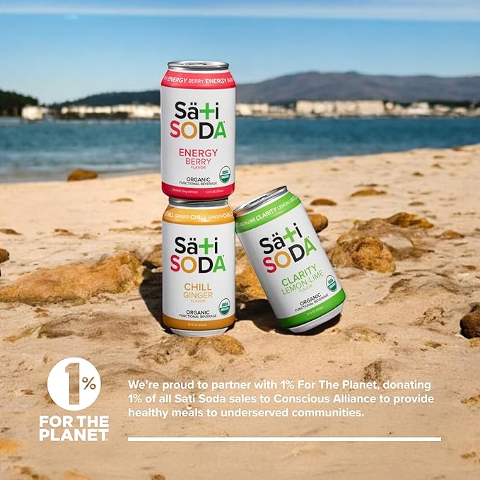 Sati Soda Lemon-Lime – Functional Soda with Ashwagandha &amp Rhodiola – Low Sugar (9g) Low Calorie Organic Adaptogen Drink – Healthy Soda Alternative – 12 Pack