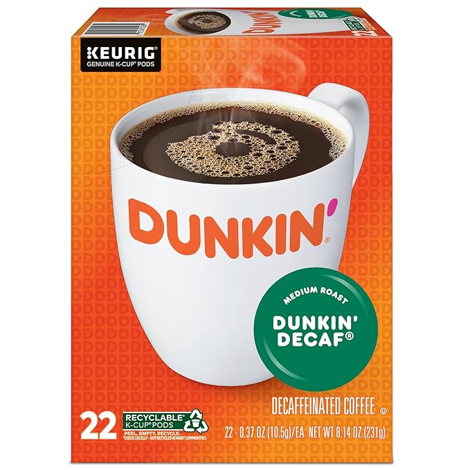 Dunkin' Donuts Decaf Keurig Single-Serve K-Cup Pods Medium Roast 22 Pods Per Pack Case Of 4 Packs