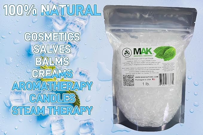 Menthol Crystal 1 LB - Pure Organic 100% Natural - Menthol Crystals from Mint Crystal Mints Mentha Arvensis - Comes in Resealable Standup Bag for Long-Lasting Freshness