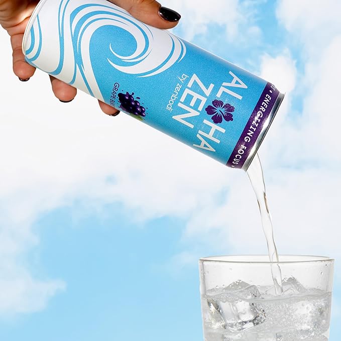 Zenbodi Aloha Zen Grape Burst - AWAKEN Functional Beverage - 12 Pack Energy Drink Zero Sugar Energy Drinks with L-Alpha GPC Caffeine and L-Theanine