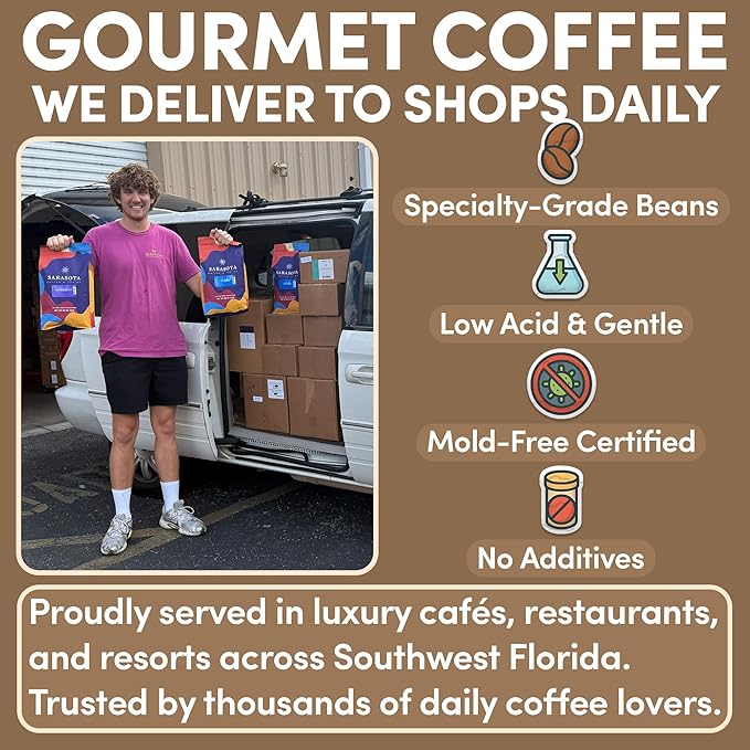 Sarasota Coffee Whole Bean Vanilla Hazelnut | Medium Roast Gourmet Flavored Coffee Beans | Low Acid Mold Free Specialty Grade Bulk Beans | 5lb (80 oz)