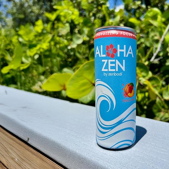 Zenbodi Aloha Zen Peach Tea - AWAKEN Functional Beverage - 12 Pack Energy Drink Zero Sugar Energy Drinks with L-Alpha GPC Caffeine and L-Theanine