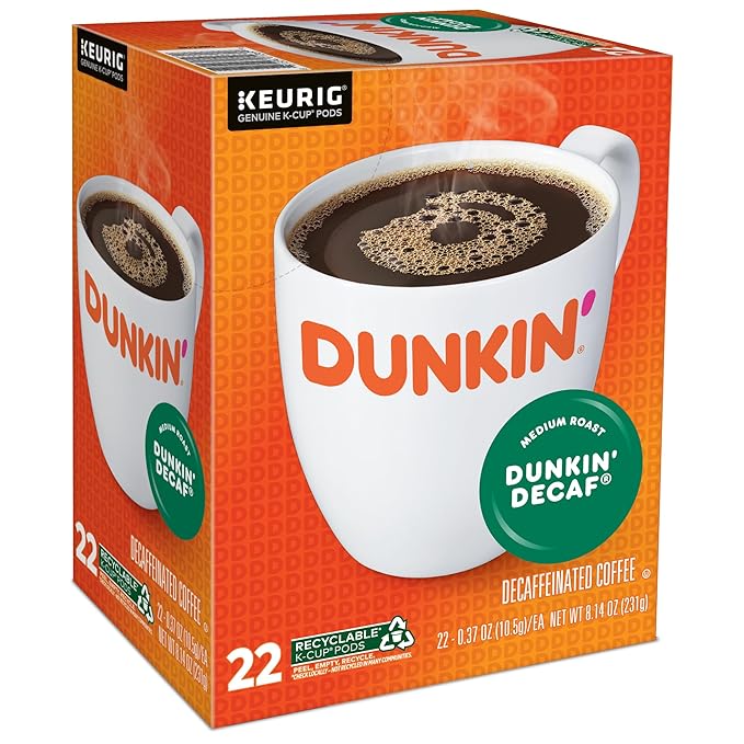 Dunkin' Donuts Decaf Keurig Single-Serve K-Cup Pods Medium Roast 22 Pods Per Pack Case Of 4 Packs