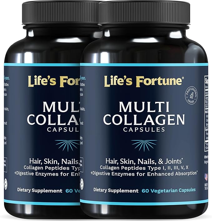 Multi Collagen Peptides Types I II III V &amp X Hydrolyzed Protein Capsules – Grass-Fed Blend with Digestive Enzyme – for Skin Hair Nails Joints &amp Gut Health Unflavored (60 Count (Pack of