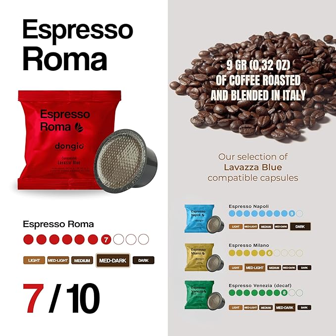Dongiò Caffè - Capsule compatibili con Lavazza Blue 40 (40 Count Espresso Roma)