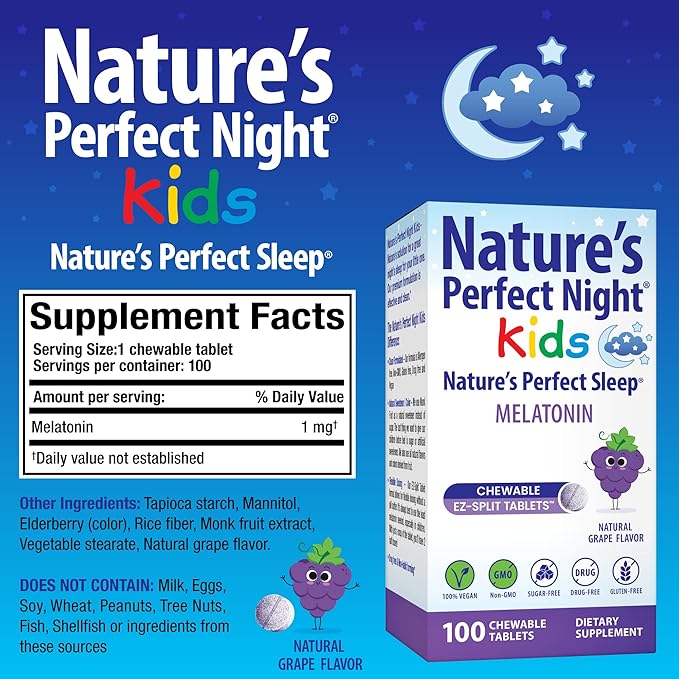 Nature's Perfect Night Bundle | Melatonin 20mg | Kids Melatonin 1mg | 180 Count | 100 Count | Sugar Free | Gluten Free | Non-GMO | Vegan