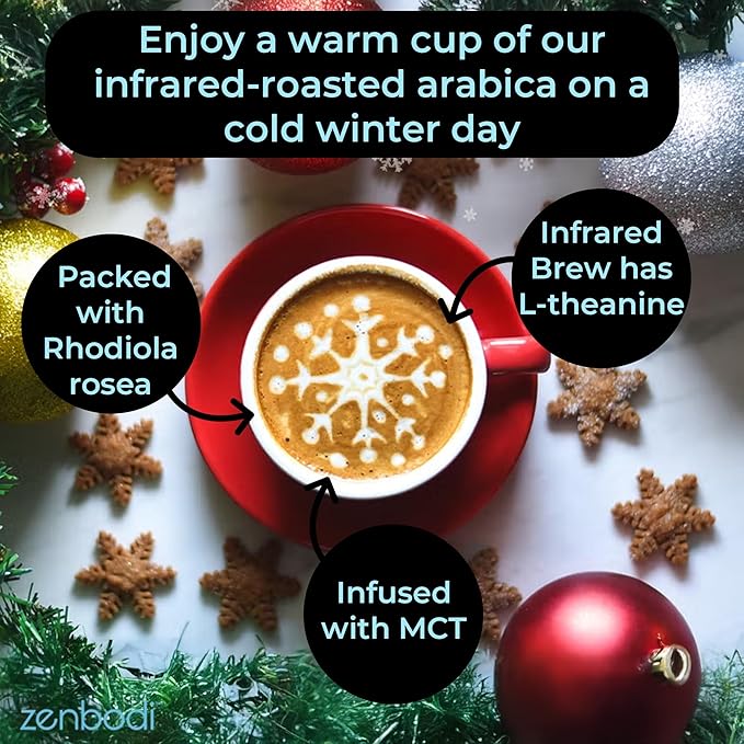 ZENBEAN Holiday Series Flavored Coffee Bundle - Pumpkin Spice Holiday Blend and Peppermint Mocha - Medium Grind Infrared Roasted Arabica Coffee Low Acid with Rhodiola Rosea and L-Theanine