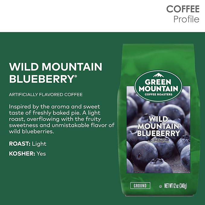 Green Mountain Coffee Roasters Wild Mountain Blueberry Ground Coffee Flavored Light Roast Bagged 12 Oz 1 Count (Pack of 2)