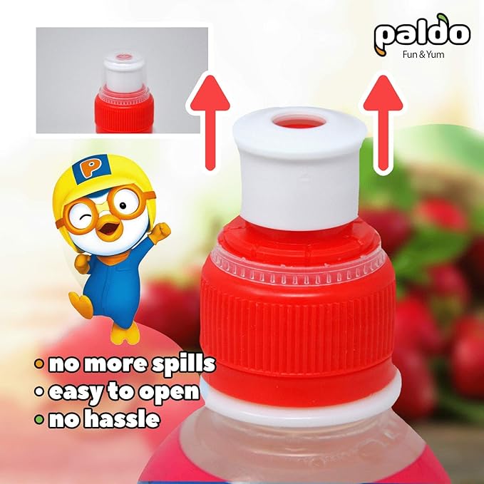 Paldo Fun &amp Yum Pororo Kids Strawberry Flavor Drink Pack of 8 Fruit Juice Drinks with Comfortable Push-Pull Sports Cap Perfect Drink for Children 7.95 fl oz. x 8
