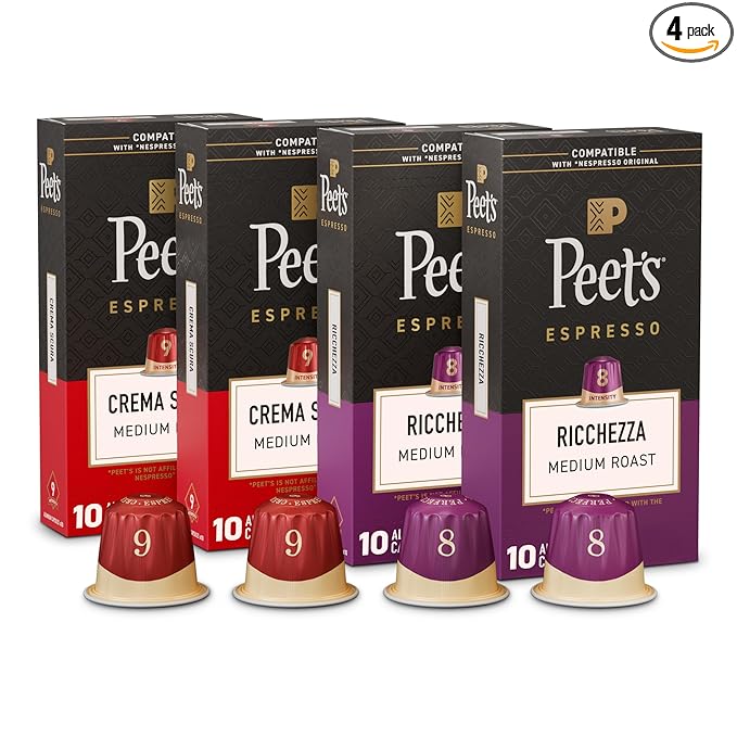 Peet's Coffee Medium Roast Espresso Capsules Variety Pack Compatible with Nespresso Original Machine 100% Arabica Coffee - Intensity 8-9 40 Count (4 Boxes of 10 Espresso Capsules)
