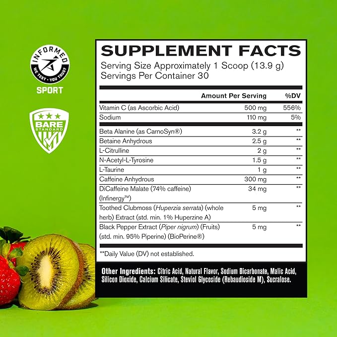 BARE PERFORMANCE NUTRITION BPN Flight Pre Workout Supports Energy and Mental Focus Improved Endurance &amp Muscle Pumps with CarnoSyn® Beta Alanine Strawberry Kiwi 30 Servings