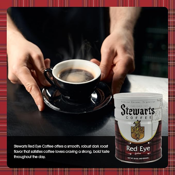 Stewarts - Red Eye Ground Coffee - Dark Roast - Vacuum Sealed Bags - Bold &amp Rich Dark Roast Ground Coffee - Ideal for Morning Energy &amp All-Day Enjoyment - Freshly Packed Flavor (23oz Pack of