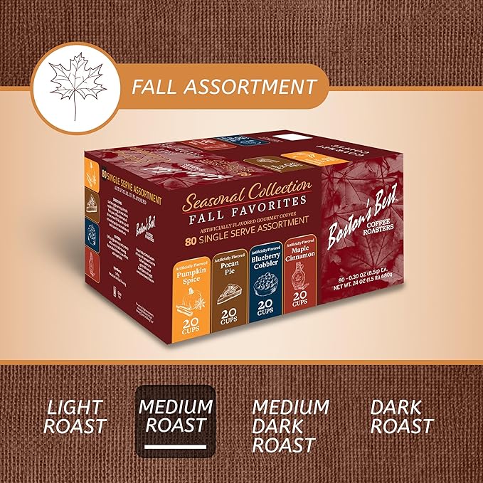 Boston’s Best - Fall Assortment Flavored Dessert Gourmet Coffee Compatible with Keurig Coffee Maker 1 Count (80 Single Serve Medium Roast Cups)