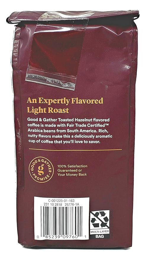 Good and Gather Ground Toasted Hazelnut Coffee - Decaffeinated - Bulk Pack of 3 Bags - 36 Total Ounces - Light Roast - Arabica Coffee -