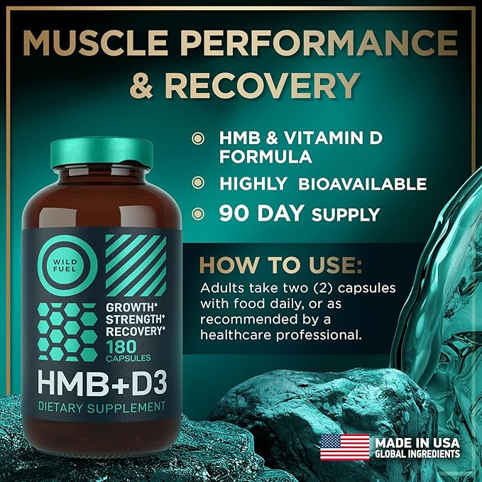 HMB and Vitamin D3 Supplement Capsules - B-Hydroxy B-Methylbutyrate 1000-3000 MG HMB Supplements with Vitamin D3 - Muscle Growth Strength Performance Pre-Workout Muscle Recovery - 360 Caps