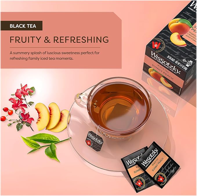 Wissotzky Sunny Peach Black Tea (6 Pack - 120 Tea Bags) | Antioxidant Rich | Fruity Delight | Black Tea Bags