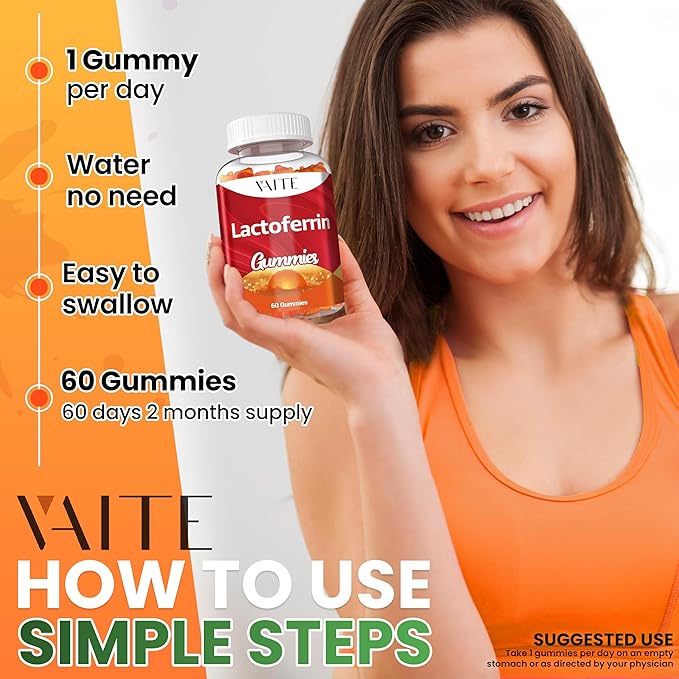 Lactoferrin Supplements 500mg – Supports Digestion &amp Gut Barrier Chewable Supplement for Adults Advanced Daily Wellness Gluten Free Soy-Free Sugar-Free Gummy Non-GMO Formula 60 Gummies