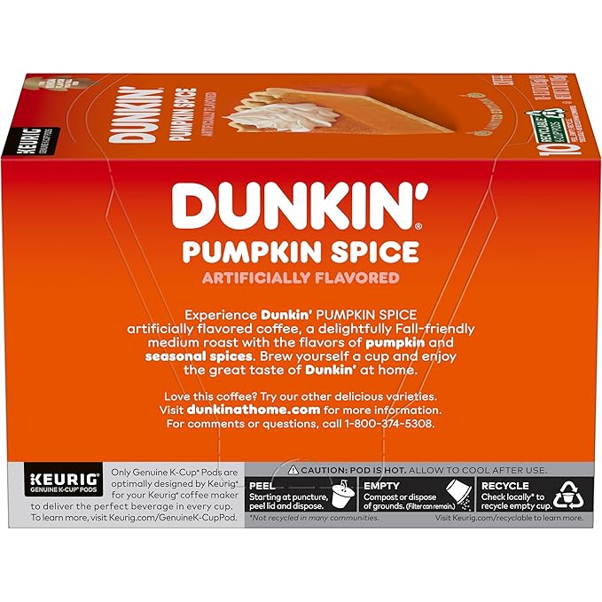 Dunkin’ Pumpkin Spice Coffee Limited Edition Fall Coffee K Cup Pods  10 Count Boxes (Pack of 6)