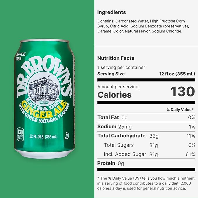 Dr. Brown's Ginger Ale Soda - A New York Original - 24 Cans of Refreshing Kosher Gourmet Soda Pop - Ginger Ale Soda - 24 x 12 oz Cans