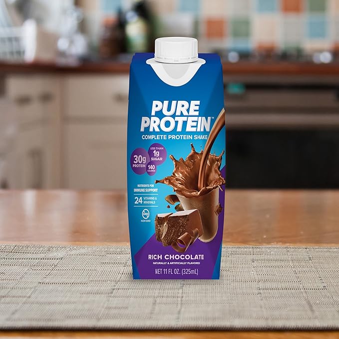 Pure Protein Chocolate Protein Shake 30g Complete Protein Ready to Drink and Keto-Friendly Vitamins A C D and E plus Zinc to Support Immune Health 11oz Bottles 12 Pack
