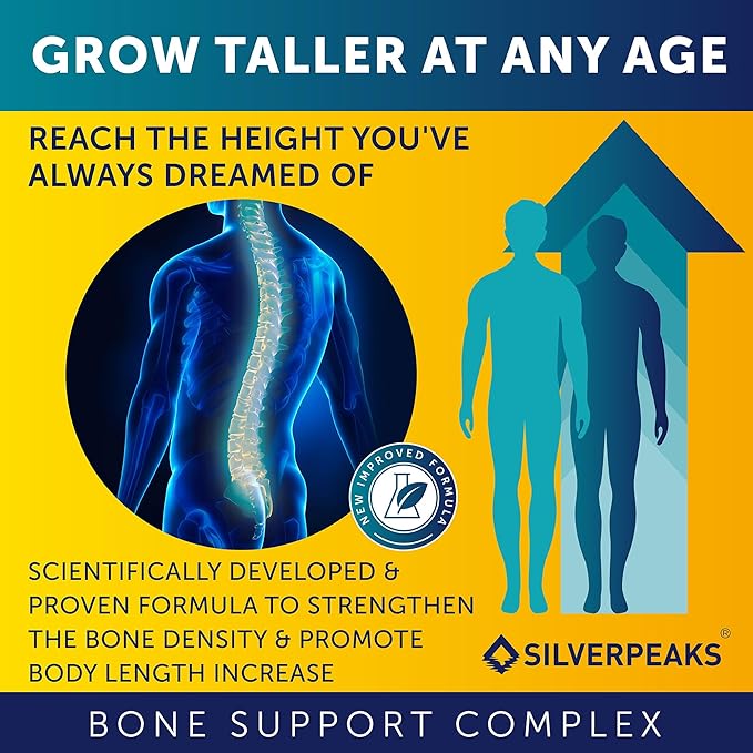 SILVERPEAKS Growth Capsules to Grow Taller - Height Growth Maximizer with Calcium for Bone Strength - Made in USA - Natural Get Taller Supplement - Free of Growth Hormone - Pack of 3