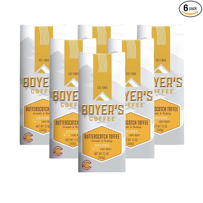 Boyer's Coffee Butterscotch Toffee Coffee Light Roast Flavored Coffee Ground 6-Pack 12oz. Bags