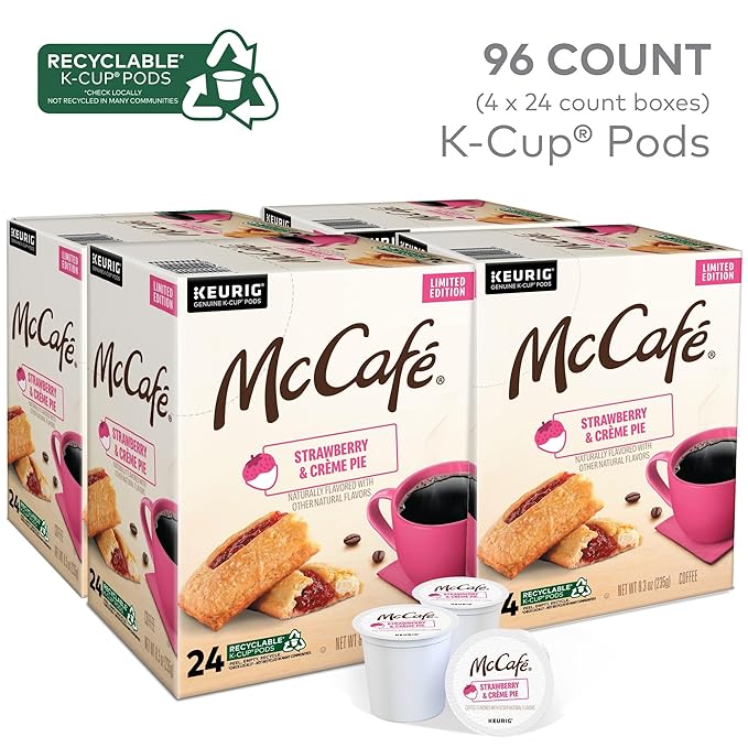 McCafé Strawberry &amp Crème Pie Light Roast Flavored Coffee Single Serve Keurig® K-Cup Pods Limited Edition 96 Count