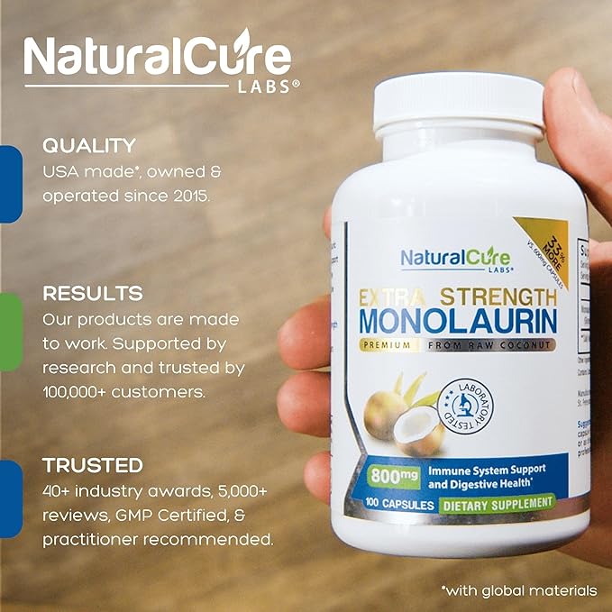Natural Cure Labs Extra Strength Monolaurin 800mg - 2 Pack 200 Capsules