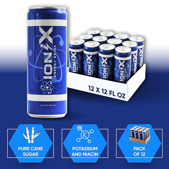 Nootropic Energy Drink - ionix Nootropic Drink to Boost Focus and Mood with Natural Green Tea Caffeine Vitamins &amp Prebiotic for Gut Health Pure Cane Sugar &amp L-Theanine - 12 fl oz Cans (Pack