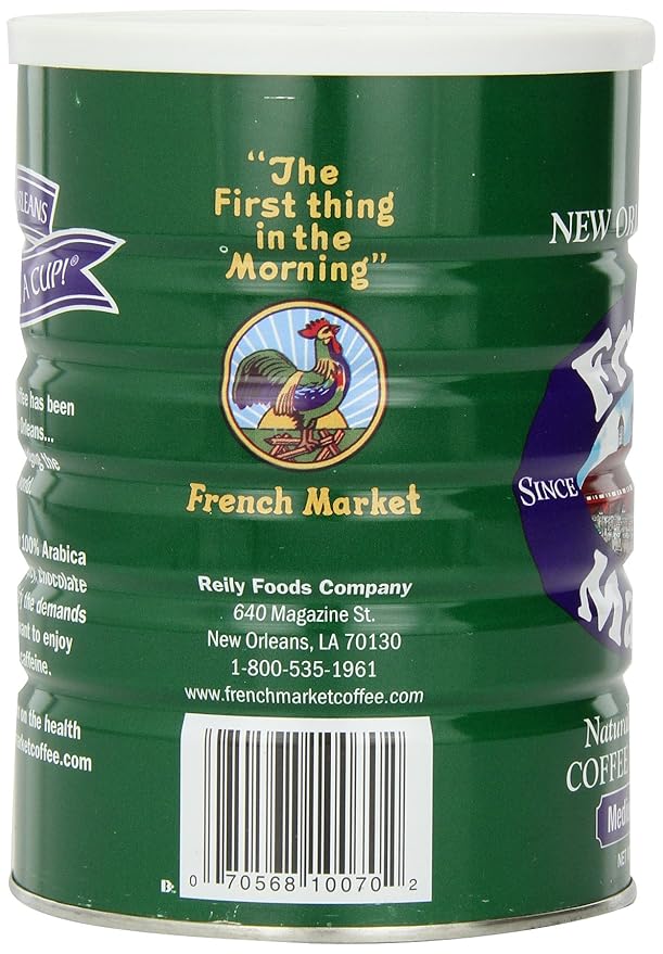 French Market Coffee Medium-Dark Roast Decaffeinated Ground Coffee &amp Chicory 12 oz. Canister (Pack of 3)