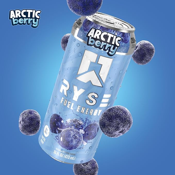 RYSE Fuel Energy Drink - Arctic Berry - Sugar Free Gluten Free &amp Vegan - 200mg Natural Caffeine Taurine &amp Choline for Focus &amp Energy - No Artificial Colors - 16 fl oz Cans (12-Pack)