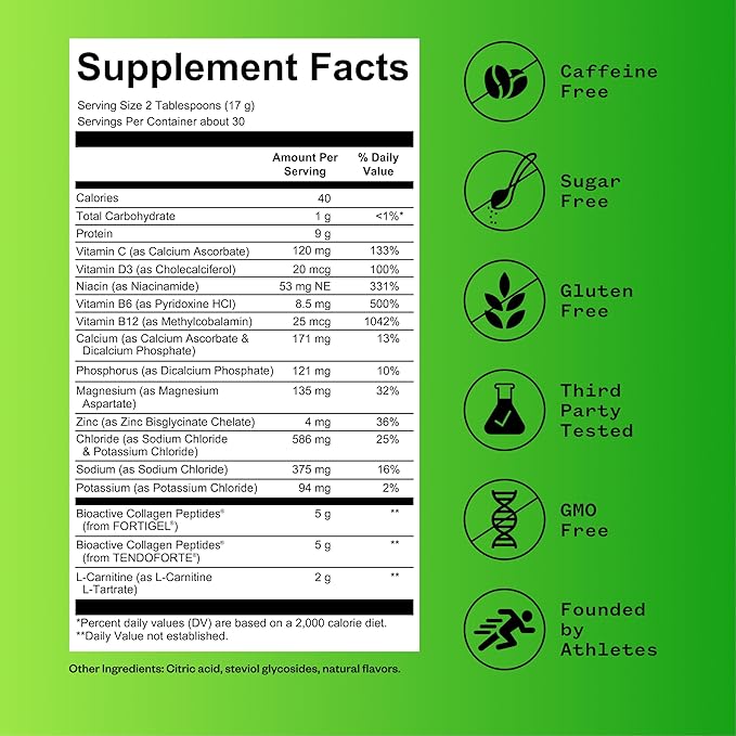 Foundation Collagen Peptides + Electrolytes Powder 10g Hydrolyzed Collagen Multivitamins | Joint &amp Hydration Support for Endurance Athletes | Sugar-Free 30 Servings Lemon Lime