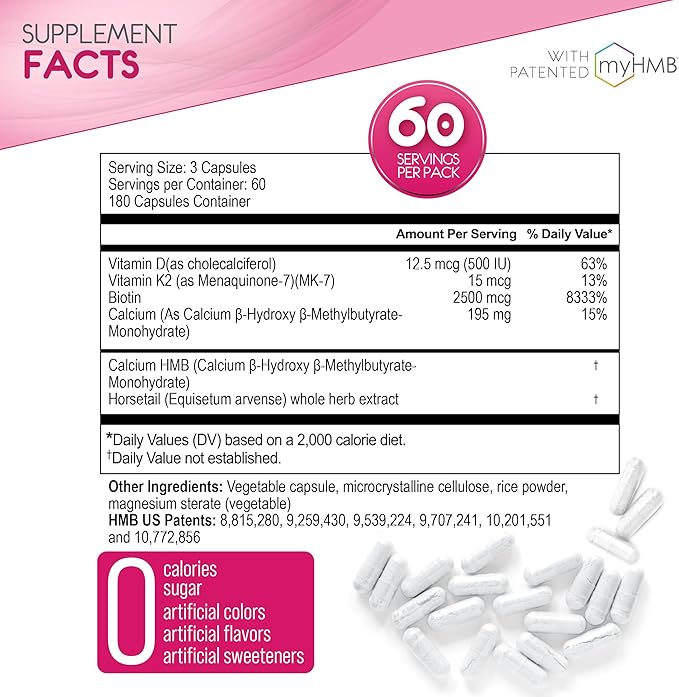 AgelessLX HMB Supplements for Women - Collagen Enhancer Capsules - Anti-Aging for 40 + Lean Muscle Builder - Biotin Vitamin D3 K2 Supplement for Youthful Skin - 60 Servings