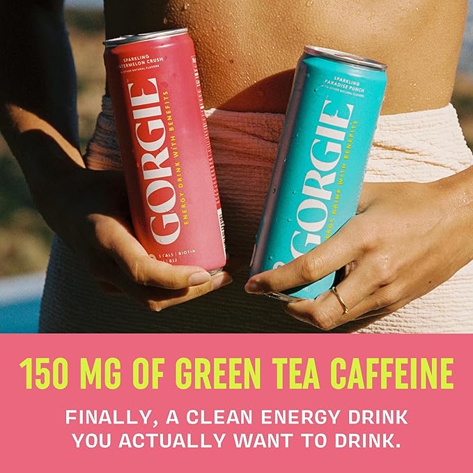 GORGIE Variety - Tropical Variety Bundle Sugar-Free Natural Energy Drink Sparkling Healthy Energy Drinks - Green Tea Biotin B Vitamins Vegan &amp Low Calorie (2 Packs of 12)