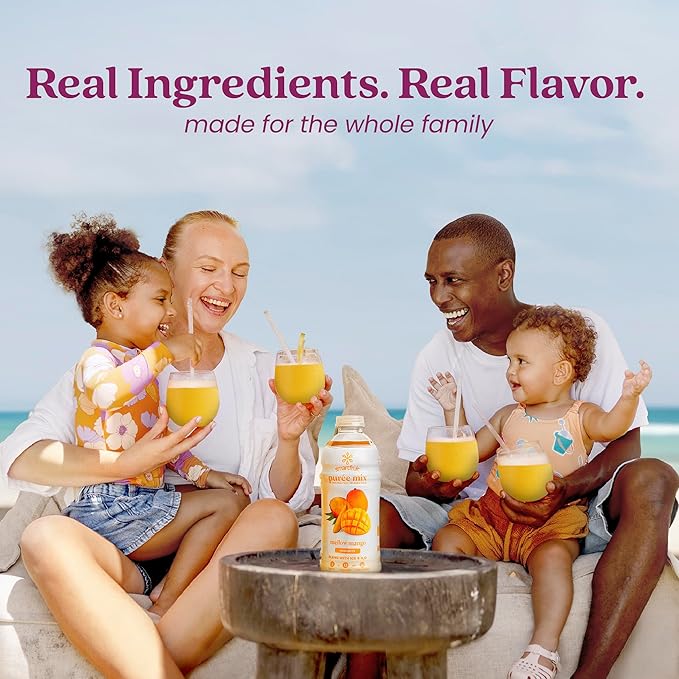 Smartfruit Mellow Mango + Immunity – 100% Real Fruit Purée w/Mango Banana Apple Pineapple – Great for Smoothies Juice Yogurt Cocktails Tea – High in Vitamin C Selenium Zinc – 2-Pk 48oz Each