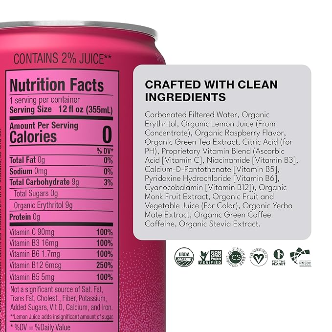 Marquis Natural Energy Drinks Sugar Free Zero Calories - 100mg Organic Plant Based Caffeine Yerba Mate Green Tea &amp Green Coffee - Vitamin C &amp Bs - Super Berry Healthy Energy Drink - 12oz Cans
