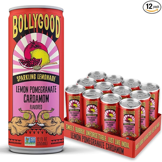 Bollygood Sparkling Lemonade Lemon Pomegranate Cardamom Indian Inspired Beverage Nimbu Pani No Artifical Colors or Flavors Non-GMO Project Verified 12 FL OZ Cans (Pack of 12)