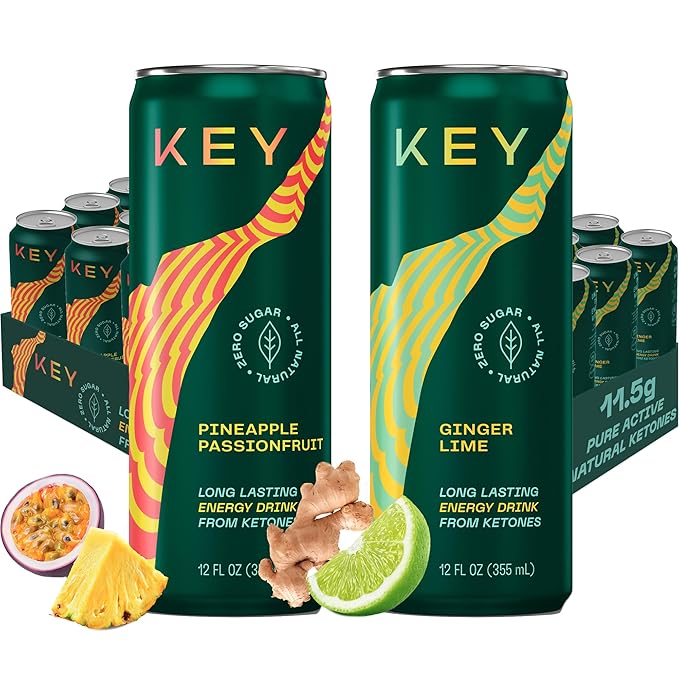 KEY 24-Pack Combo Bundle - Pineapple Passionfruit 12pk &amp Ginger Lime 12pk - Sugar Free All Natural Long Lasting Energy Optimal Green Tea Caffeine &amp L-Theanine for Mental Focus