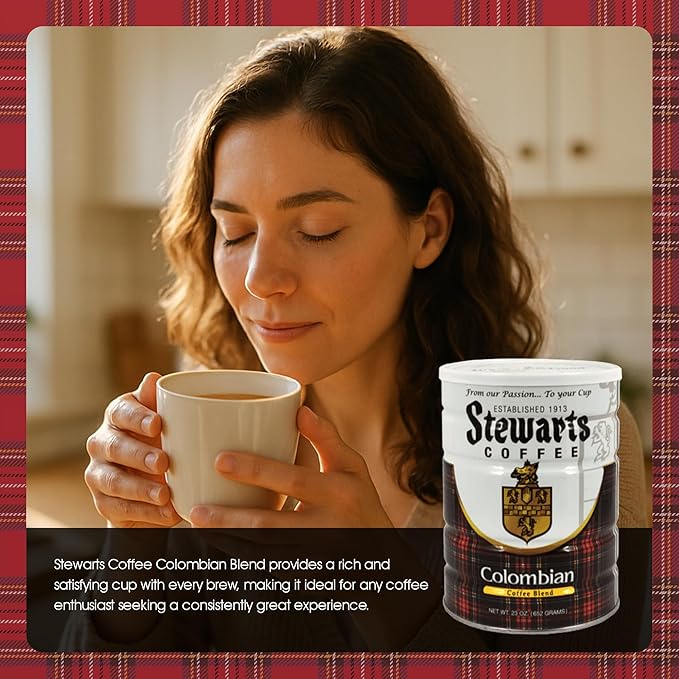 Stewarts Colombian Light Medium Roast Ground Coffee Blend - Mild Bright Tasty Flavored Gourmet Coffee Grounds - Great for Hot Cold Brew Morning Breakfast Cafe &amp More (23oz Pack of 6 Cans)