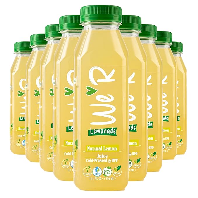 WE’R Natural Lemonade – Cold-Pressed &amp HPP – 20% Real Lemon Juice – 10 Pack – 11.2 fl oz Each (330 ml) – No Preservatives Not From Concentrate