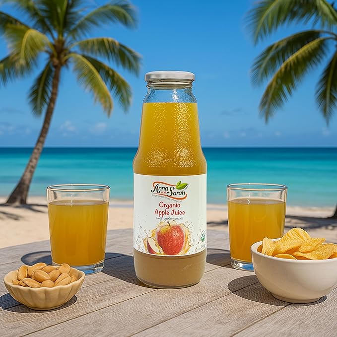 Anna and Sarah 33.8 Oz Organic Apple Juice - Glass Bottle (6 Pack) No Sugar No Artificial Colors No Preservatives No Flavors AddedNOT from Concentrate NON-GMO Gluten Free Kosher