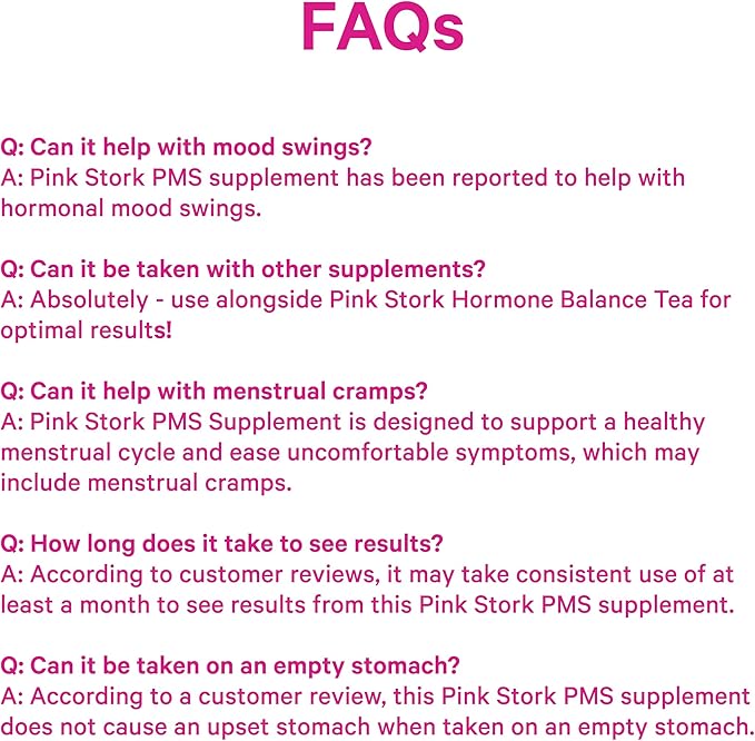Pink Stork PMS Supplement for Women - Vitex Ashwagandha Maca Root &amp 10 Vitamins &amp Minerals to Support Hormone Balance Mood Bloating Period Regularity - 60 Capsules
