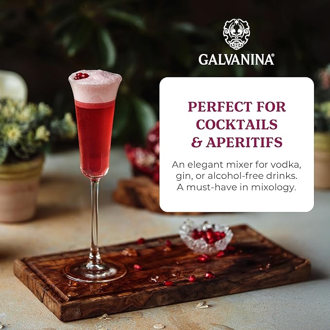 Galvanina Pomegranate – Premium Organic Italian Sparkling Soda 12 fl oz (12 Glass Bottles) | Made with Organic Mediterranean Pomegranates Naturally Refreshing Italian Soft Drink.